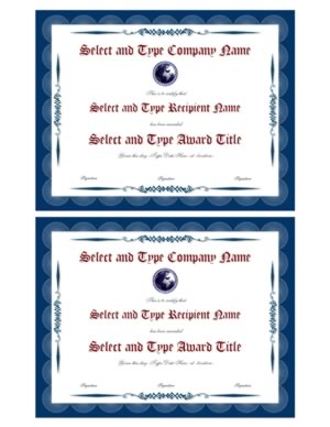 Blue Border Blank Certificate Template Pair