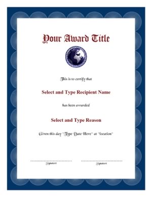 Blue Border Blank Certificate Template - Three