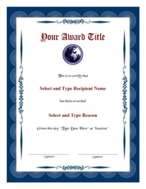 Blue Border Blank Certificate Template - Four