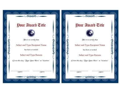 Blue Border Blank Certificate Template Pair -Three