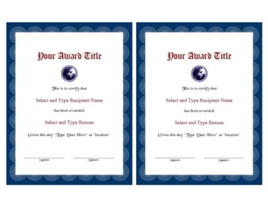 Blue Border Blank Certificate Template Pair -Four