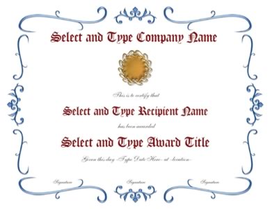 Blue Border Gold Emblem Blank Certificate Template