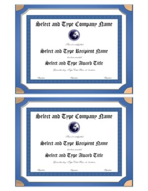 Blue Double Border Certificate Template Pair