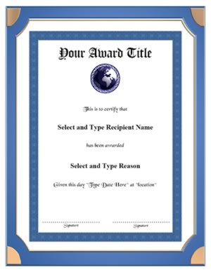 Blue Double Border Certificate Template - Vertical