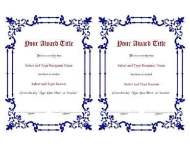 Blue Spikey Border Blank Certificate Template Pair-One