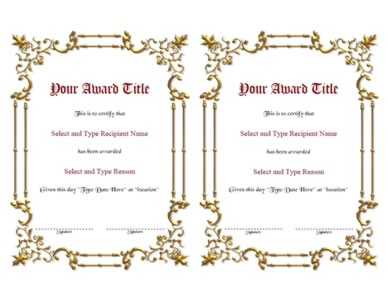 Gold Spikey Border Blank Certificate Template Pair-One