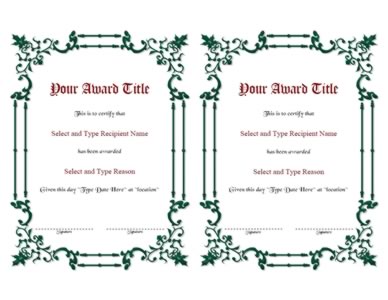 Green Spikey Border Blank Certificate Template Pair-Two