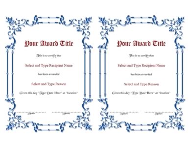 Blue Spikey Border Blank Certificate Template Pair-Two