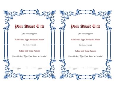 Blue Spikey Border Blank Certificate Template Pair-Two