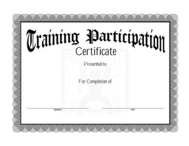 Participation Certificate Of Training Completion
