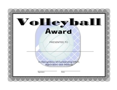 Volleyball Award Certificate -One