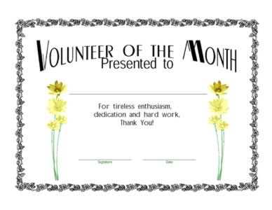 Volunteer Of The Month Certificate-One