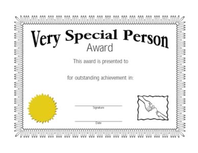 Very Special Person Award Certificate - One