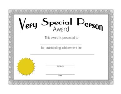 Very Special Person Award Certificate -Two