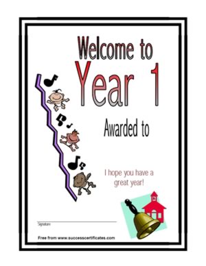 Welcome To Year 1 School Certificate - One
