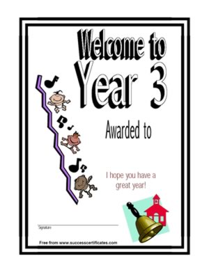 Welcome To Year Three School Certificate - One